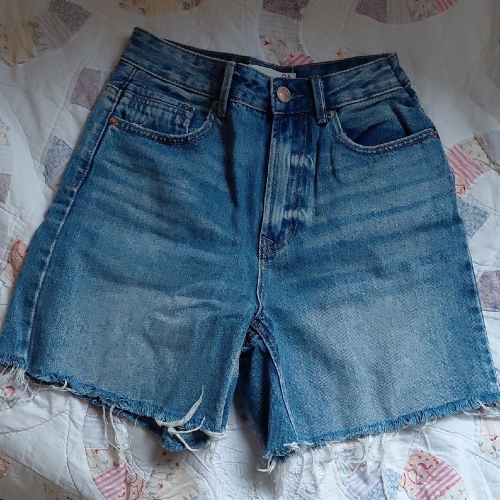 Stradivarius Blue Bermuda Shorts High-Waisted Casual